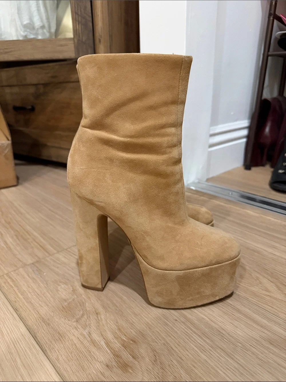 Steve Madden Tan Suede Platform Ankle Boots